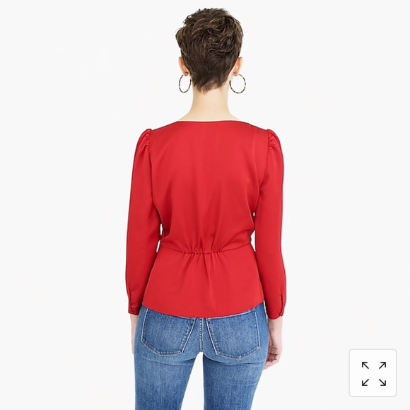 {J. Crew}Petite Long-Sleeve Peplum Satin-Crepe Top - Picture 3 of 8